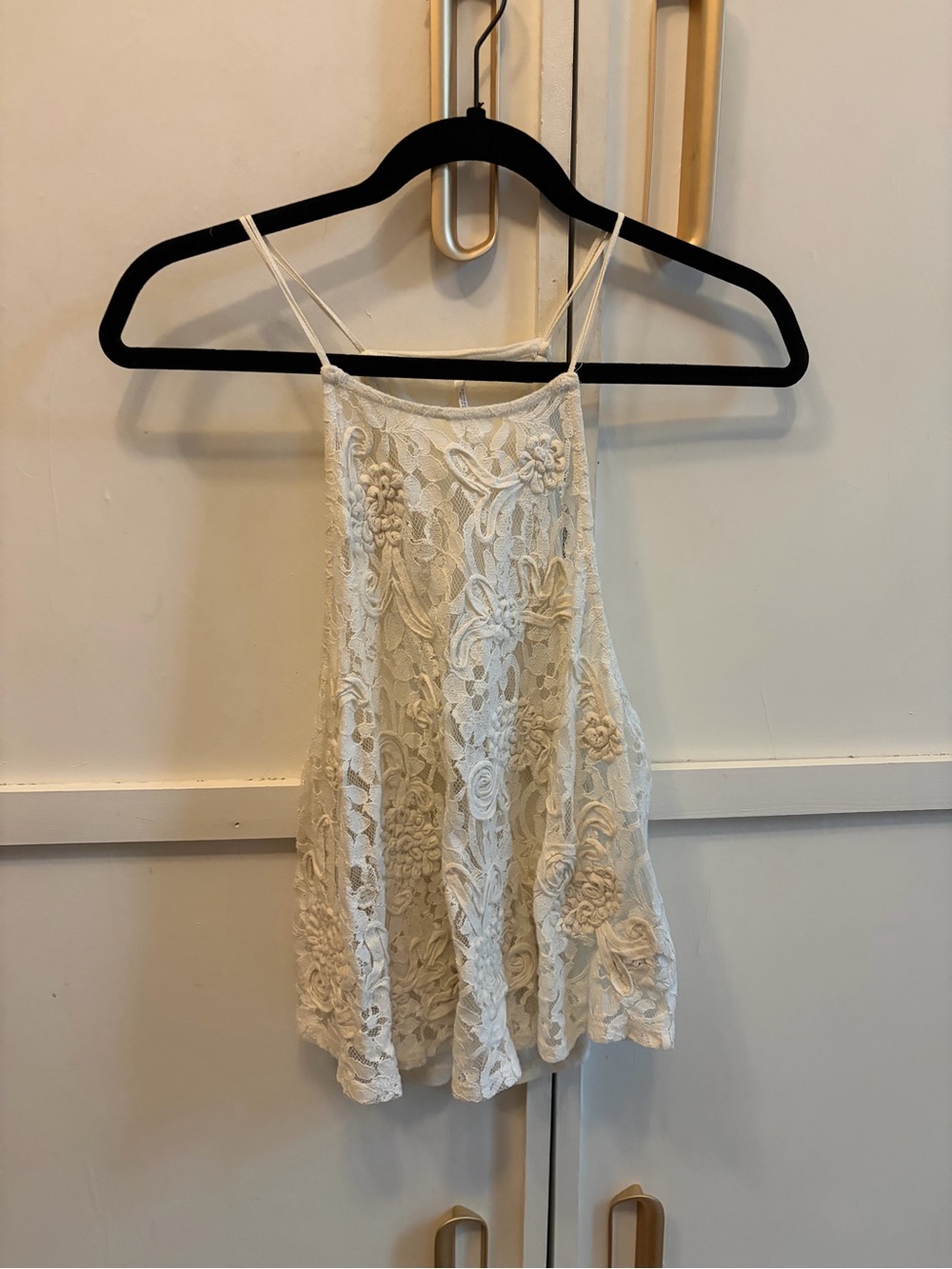 Free People White Floral Lace Halter Cami